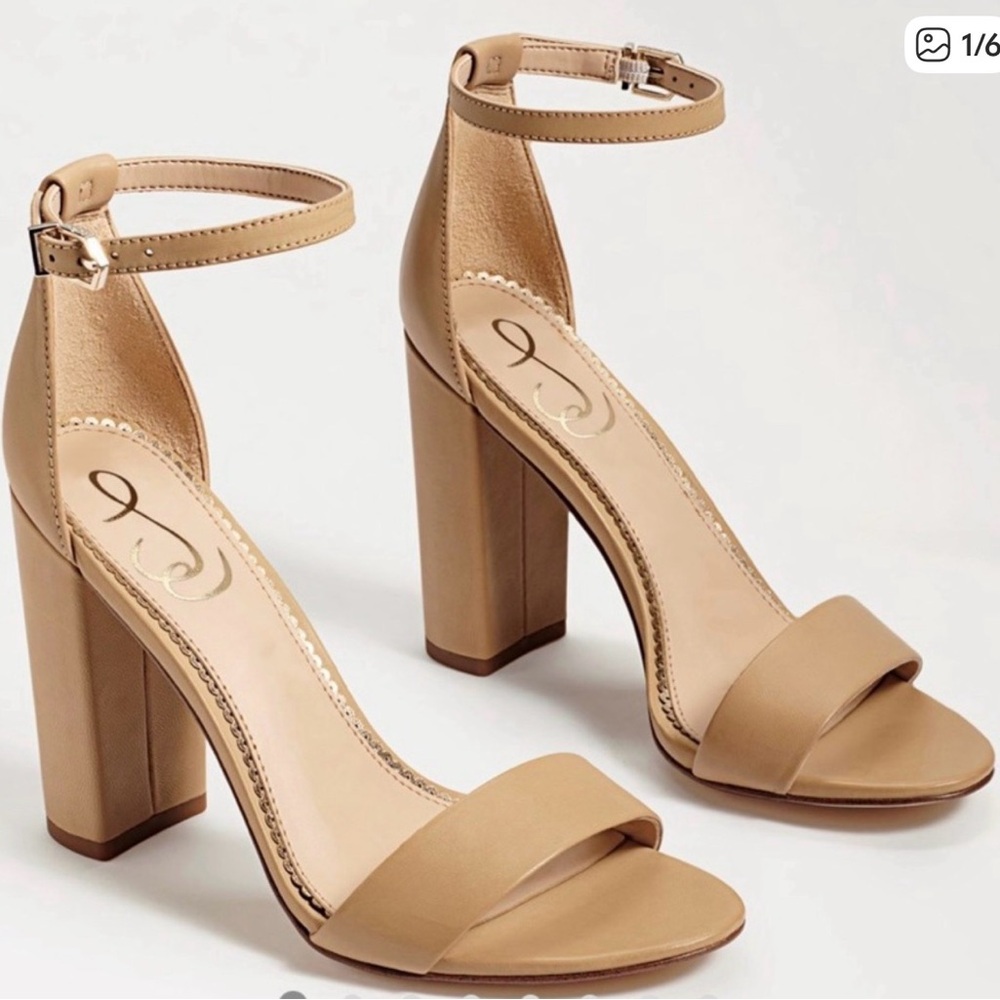 Sam Edelman Nude Tan Block Heel Ankle Strap Sandals